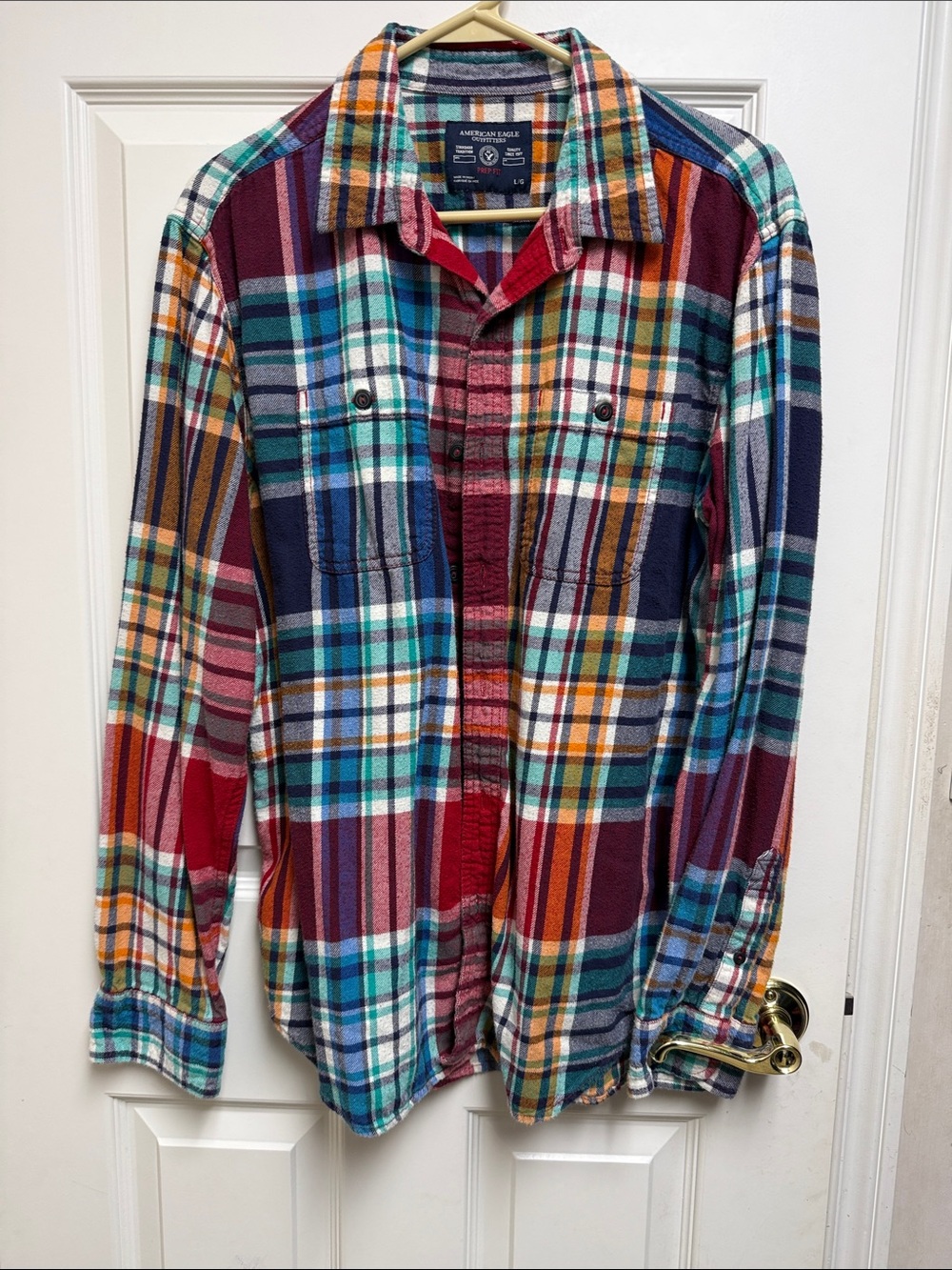American Eagle Outfitters Prep Fit Multicolor Plaid Button-Down Shirt